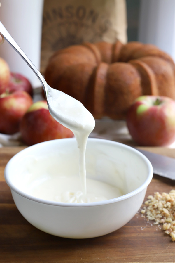 Making glaze for apple walnut Bundt cake  Apple Walnut Bundt Cake | Grateful Prayer 1 apple walnut Bundt Cake 17jpg