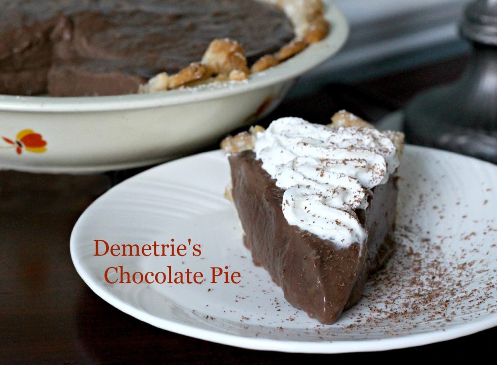  Decadent Demetrie's chocolate pie is made popular by the book by Kathryn Socket, "The Help". It is easy to make and perfectly delicious using regular ingredients.