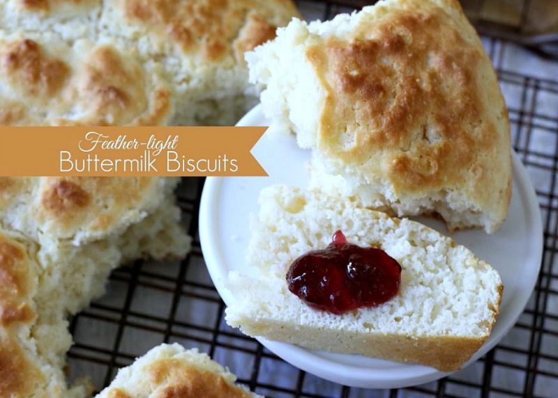 Easy recipe for feather-light buttermilk biscuits. Delicious, light and easy to prepare. No one will notice they are lighter in fat and calories.