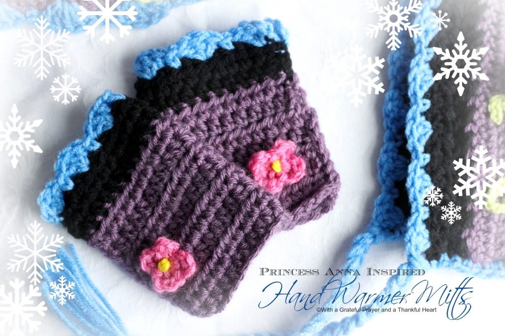 Little girls love Disney and they love dress-up. Crochet this sweet FROZEN Princess Anna Hat, Cape & Mitts. Pattern for mitts in post with links for cape and hat. 