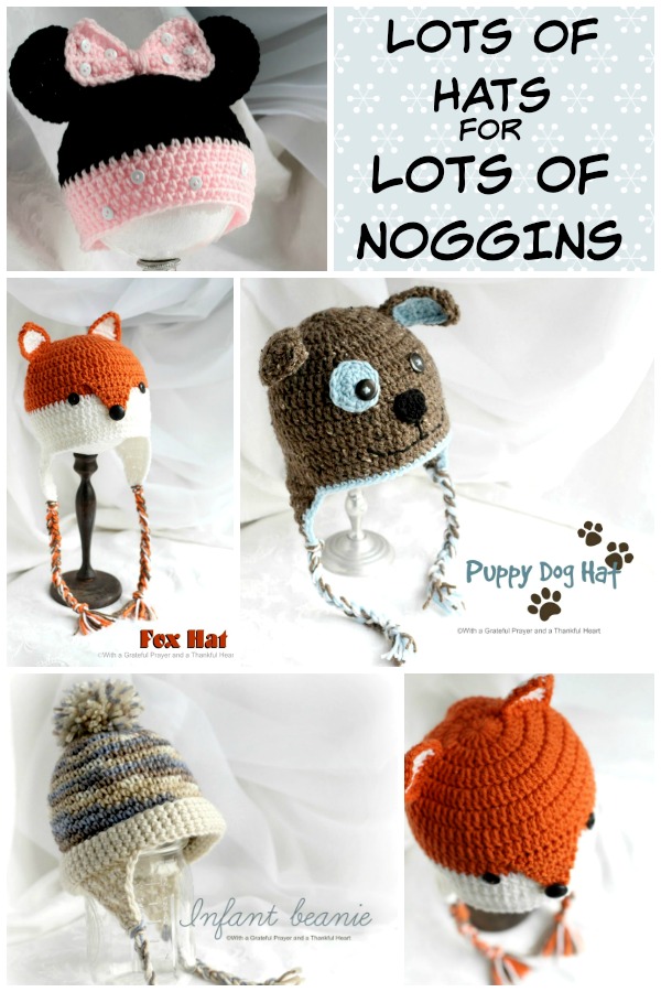 Here are some adorable crochet beanies I have made with links to patterns. Be inspired by lots of hats for lots of noggins.