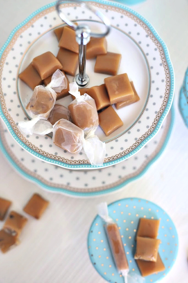 Super easy recipe for making soft, chewy and delicious caramels. Just a few minutes in the microwave then pour into a dish and cool. Cut into pieces and enjoy. A lovely holiday gift-giving treat!