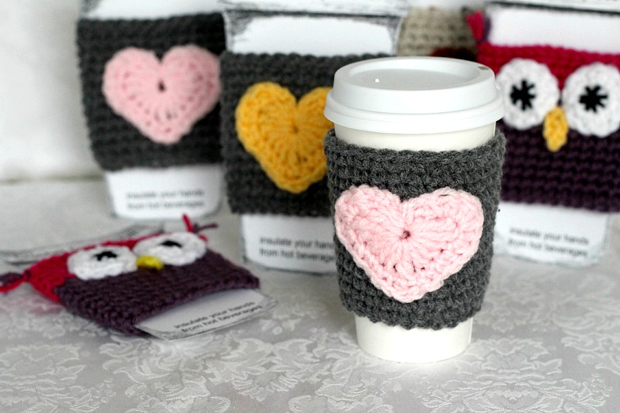 Crochet Beverage Cup Jackets are both adorable and useful for protecting your hands from containers filled with hot beverages. Easy pattern and variations.