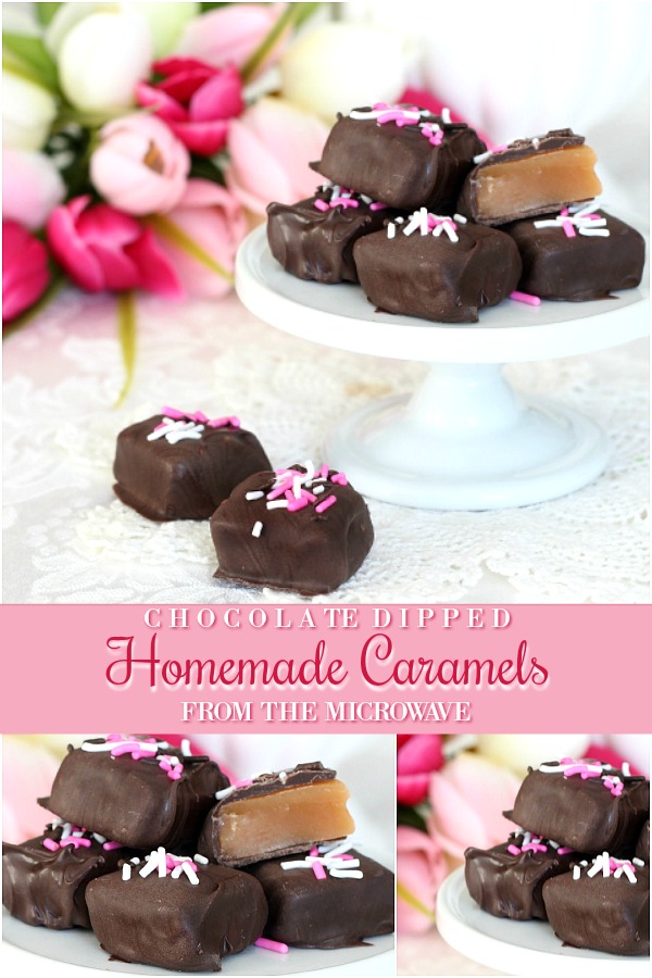 Delicious Chocolate Covered Caramels made easy in the Microwave for a special Valentine's Day gift.