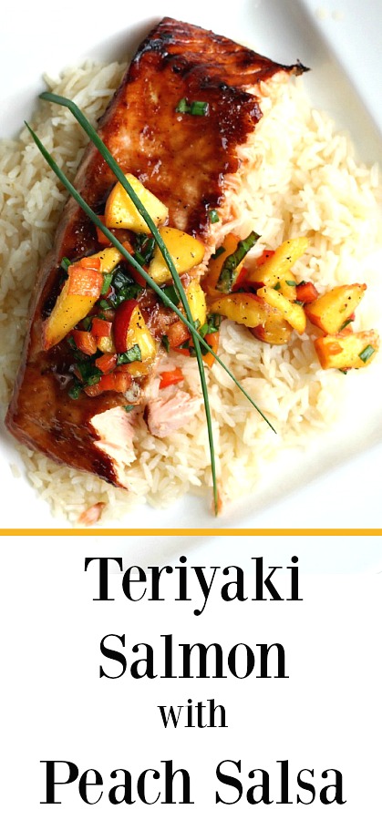 Easy recipe for Teriyaki salmon with peach salsa along a with recipe for homemade teriyaki sauce for a delicious dinnertime meal. Prep time less than 30 minutes (45 if making homemade teriyaki sauce). 