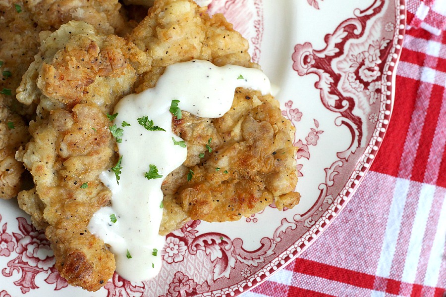 Crispy, moist and easy fried chicken with creamy mashed potatoes is a great comfort meal.Â It begins with boneless chicken thighs cooked in a skillet.