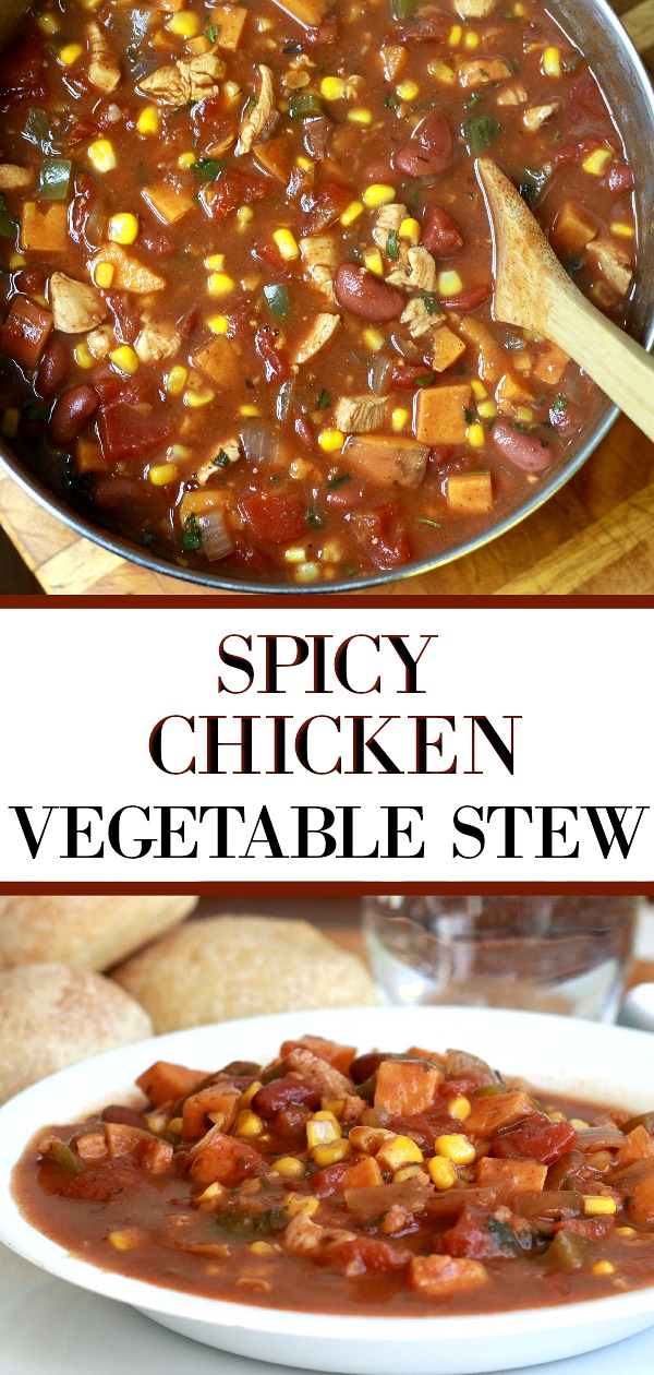 Easy recipe for Spicy Chicken and Vegetable Stew is reminiscent of Moroccan flavors. Rich, flavorful and full of nutritious vegetables.