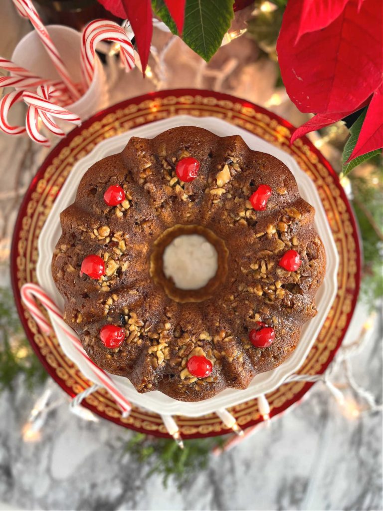 Beautiful and festive rum cake with buttery rum glaze.
