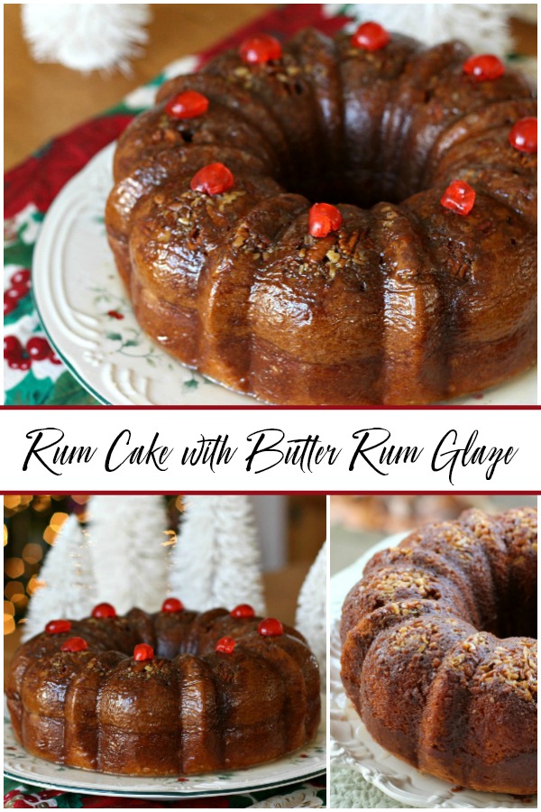For serving or sharing, festive and moist rum cake with butter rum glaze is ready for the oven in no time because it begins with a cake mix! Gift in a holiday tin or on a pretty plate tied up with cellophane and ribbon for a lovely presentation.