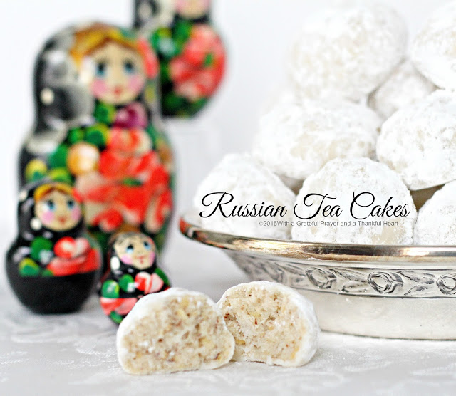 Called Russian Tea cakes, Mexican Wedding Cookies or Snowballs, these tender cookies coated in powdered sugar are melt in your mouth yummy!