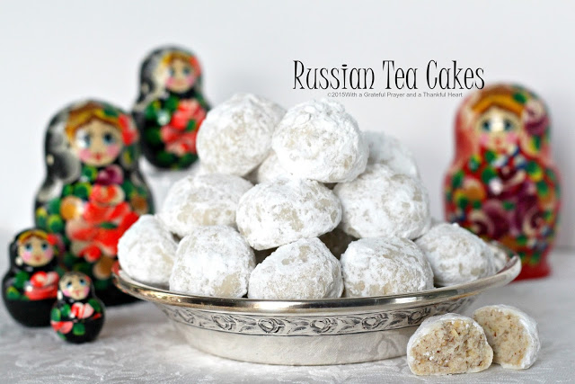 Called Russian Tea cakes, Mexican Wedding Cookies or Snowballs, these tender cookies coated in powdered sugar are melt in your mouth yummy!