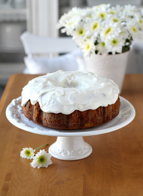 Easy bundt cake recipe for Sweet Potato Pound Cake with cream cheese frosting.