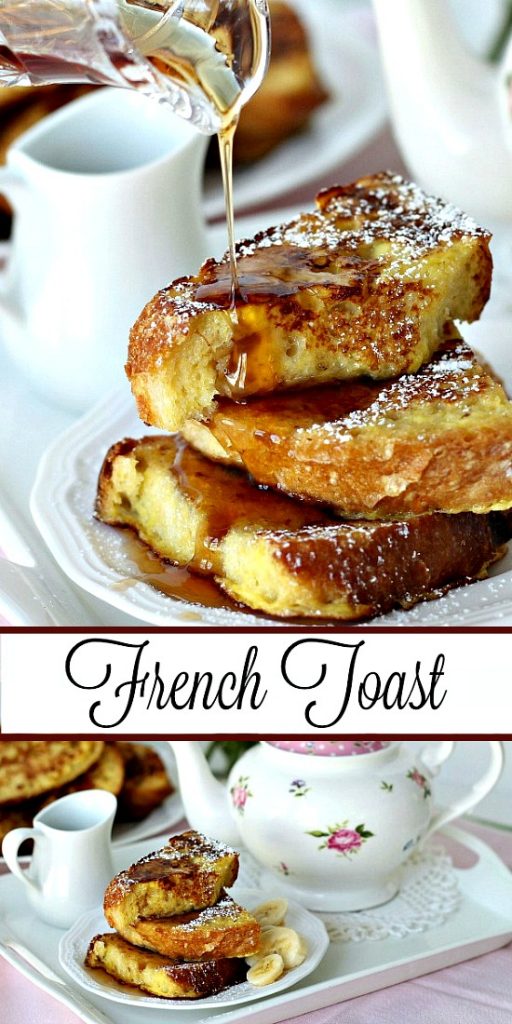 Thick slices of French Toast dusted with confectioners' sugar and served with maple syrup and fruit. It is like eating dessert for breakfast!