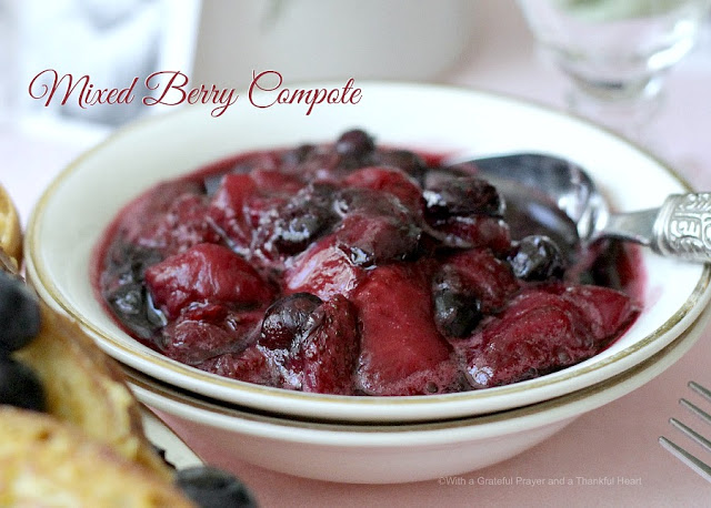 Mixed berry compote and recipe for no knead bread French Toast for a lovely breakfast or brunch meal.