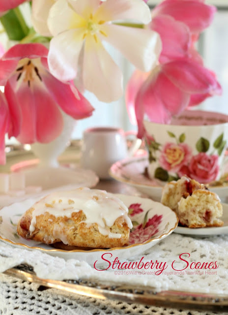 Breakfast, teatime, snack time, anytime, scones just hit the spot. These strawberry scones are made with dried strawberries but can be made with other dried fruit. They have a delicate strawberry flavor and are glazed to add additional sweetness.