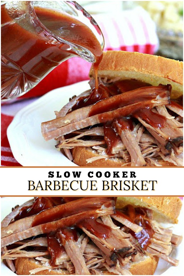 Super easy recipe for tender and delicious slow cooker barbecue beef brisket for those busy days when you want a great meal for your family.