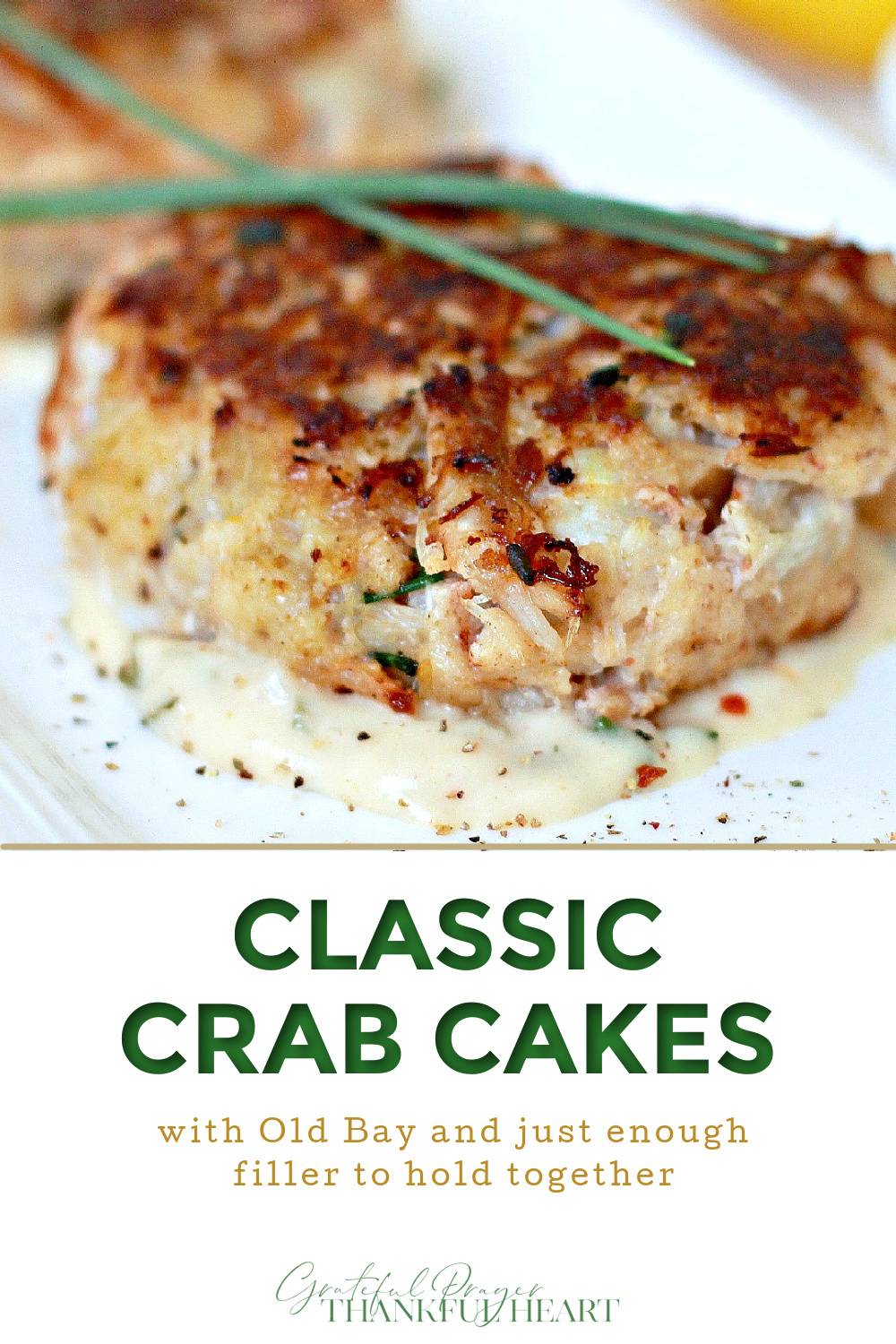 Classic crab cake recipe with old Bay seasoning and just enough filler to shape the patties.