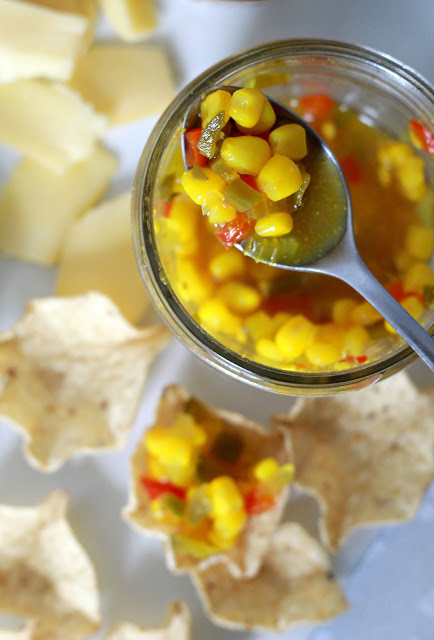 Colorful corn relish is a lovely side for meat or poultry and a tasty salsa-like dip treat served with chips. Easy canning recipe and how-to.
