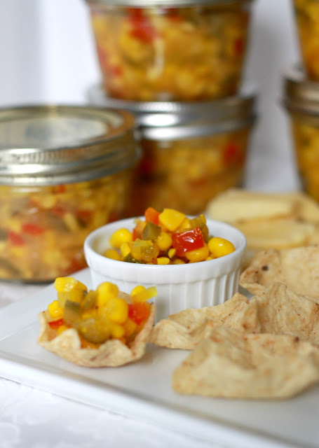 Colorful corn relish is a lovely side for meat or poultry and a tasty salsa-like dip treat served with chips. Easy canning recipe and how-to.