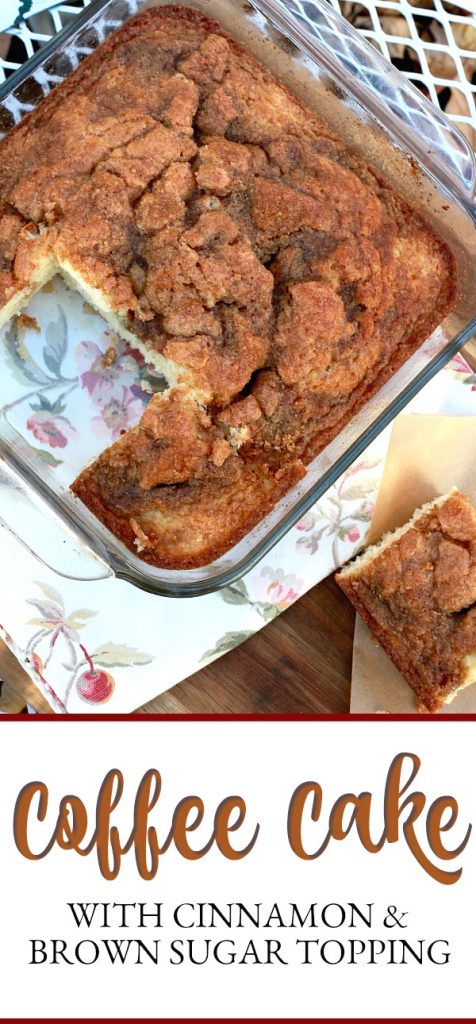 Easy recipe for a favorite coffee cake with a brown sugar crumb topping. Perfect for breakfast with coffee or at break time.