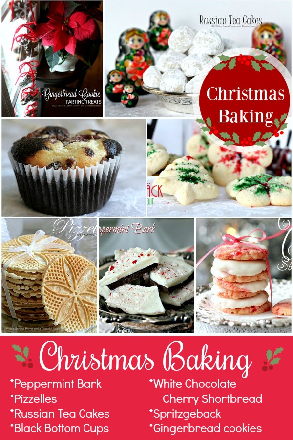 Easy recipes for your favorite holiday and Christmas baking. Pizzelles, Russian Tea cakes, Sprtizgeback, Gingerbread cookies, Black Bottoms Cups, Peppermint Bark and white chocolate cherry shortbread to fill your cookie tray and gift-giving packages.