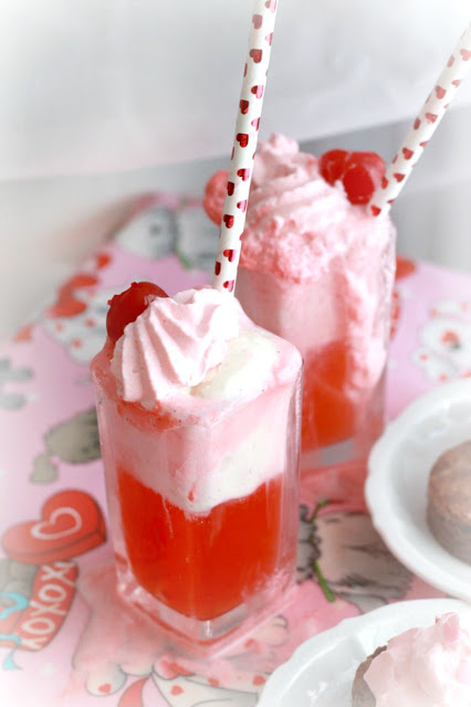 Fun and pretty Shirley Temples and pink whipped cream make delicious floats just right for Valentine's Day.