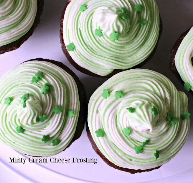 It is not too late to make a quick dessert for St. Patrick's Day. Grab your favorite packaged cake mix and bake a batch of Minty Cream Cheese Frosted Cupcakes. While they are cooling mix up some really yummy frosting tinted green with a hint of mint. A few sprinkles and Voilà!