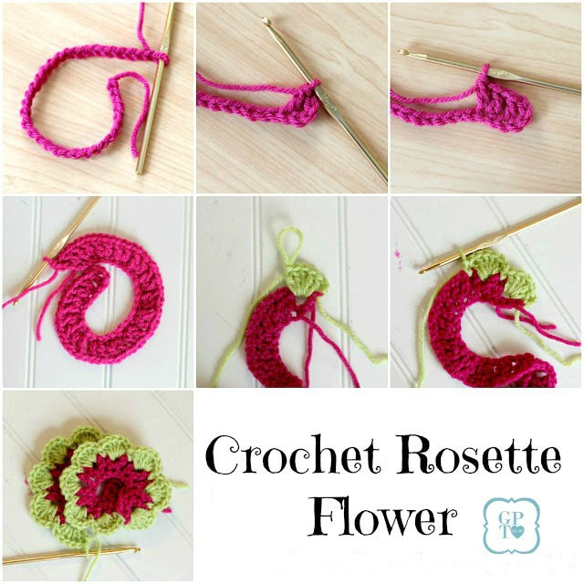 Crochet flower rosette step-by-step pattern