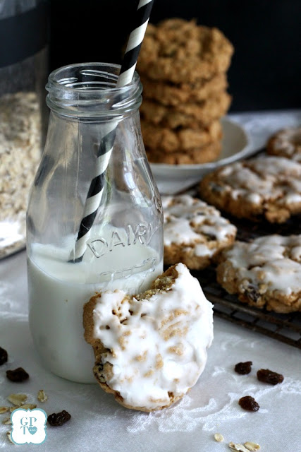 A delicious, old fashioned recipe for a cookie like Grandma made. Oatmeal Raisin Cookies are a favorite, frosted with a glaze and amazing with milk. 