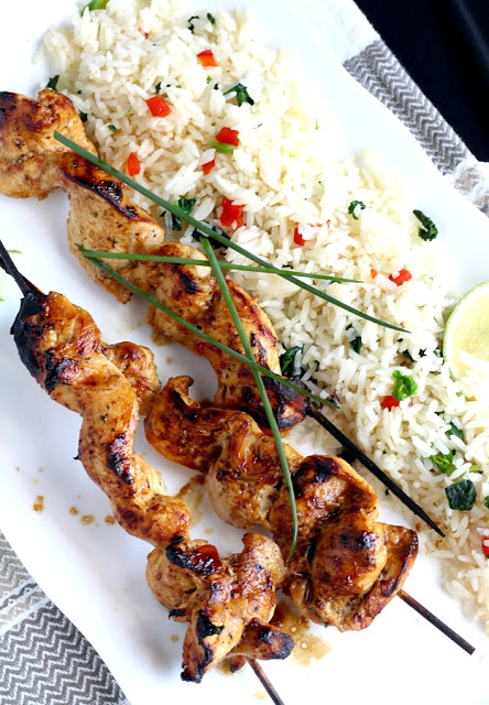Easy and delicious, 2-ingredient marinated chicken kabobs.