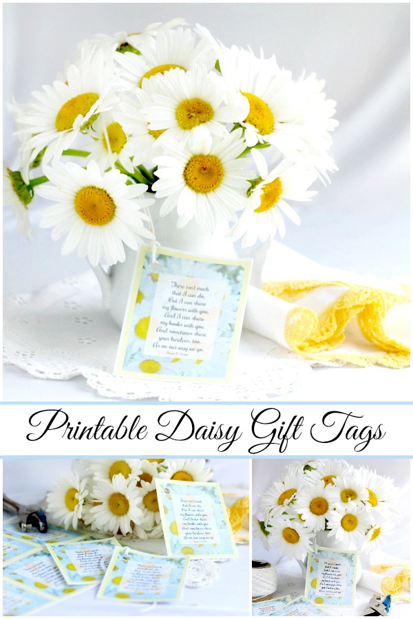 I can share my daisies with you. Free printable gift tags with poem to attach to a bouquet of flowers or a food gift for a lovely presentation.