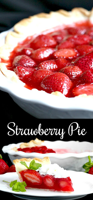 Strawberry Pie topped with whipped cream. Made this pie with two preschoolers for a fun and tasty baking-with-kids dessert.