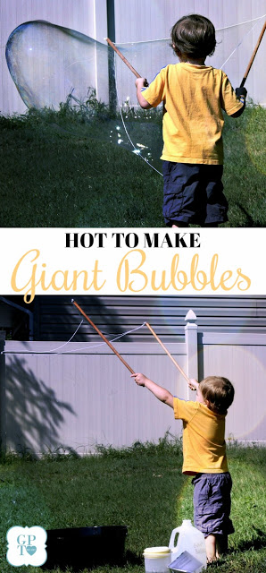 How-to DIY instructions for making a fun summer activity for grandchildren and kids of all ages. GIANT bubbles too big to believe