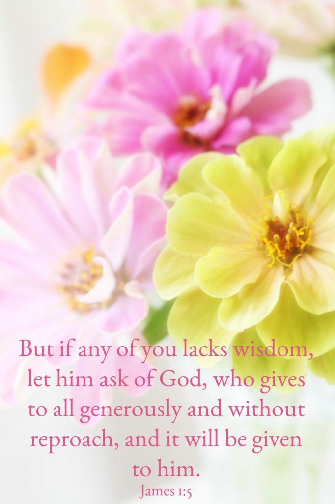 But if any of you lacks wisdom, let him ask of God, who gives to all generously and without reproach, and it will be given to him. James 1 5