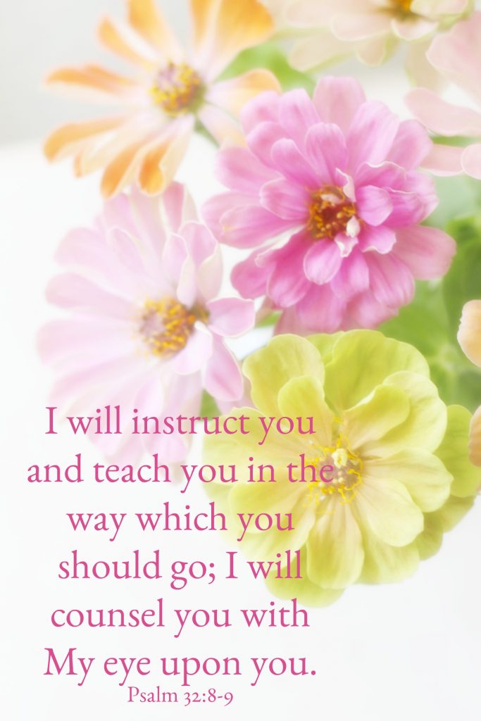 I will instruct you and teach you in the way which you should go; I will counsel you with My eye upon you. Psalm 32:8-9