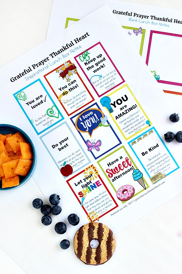 FREE printable lunch box notes and cards to encourage kids in school. Inspirational bible verses.