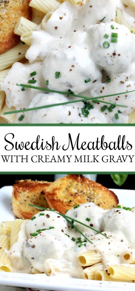 Easy recipe for Swedish meatballs in a creamy white sauce served over noodles or pasta for a lovely dinner entree.