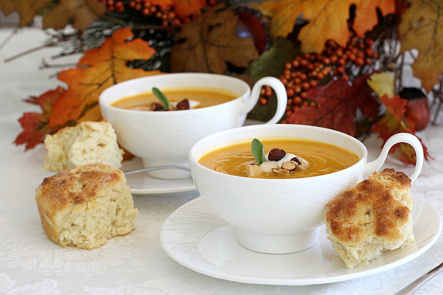 Easy recipe for Butternut squash soup. The warm flavors of autumn are echoed in this golden-orange, thick and slightly sweet bowl of soup.