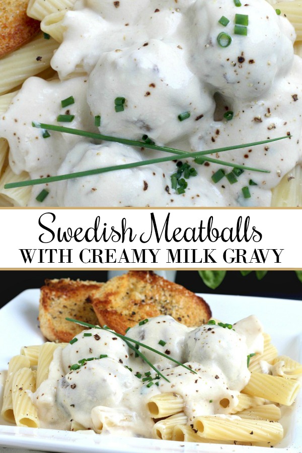 Easy recipe for Swedish meatballs in a creamy white sauce. Served over cooked noodles or pasta for a lovely and delicious dinner entree.