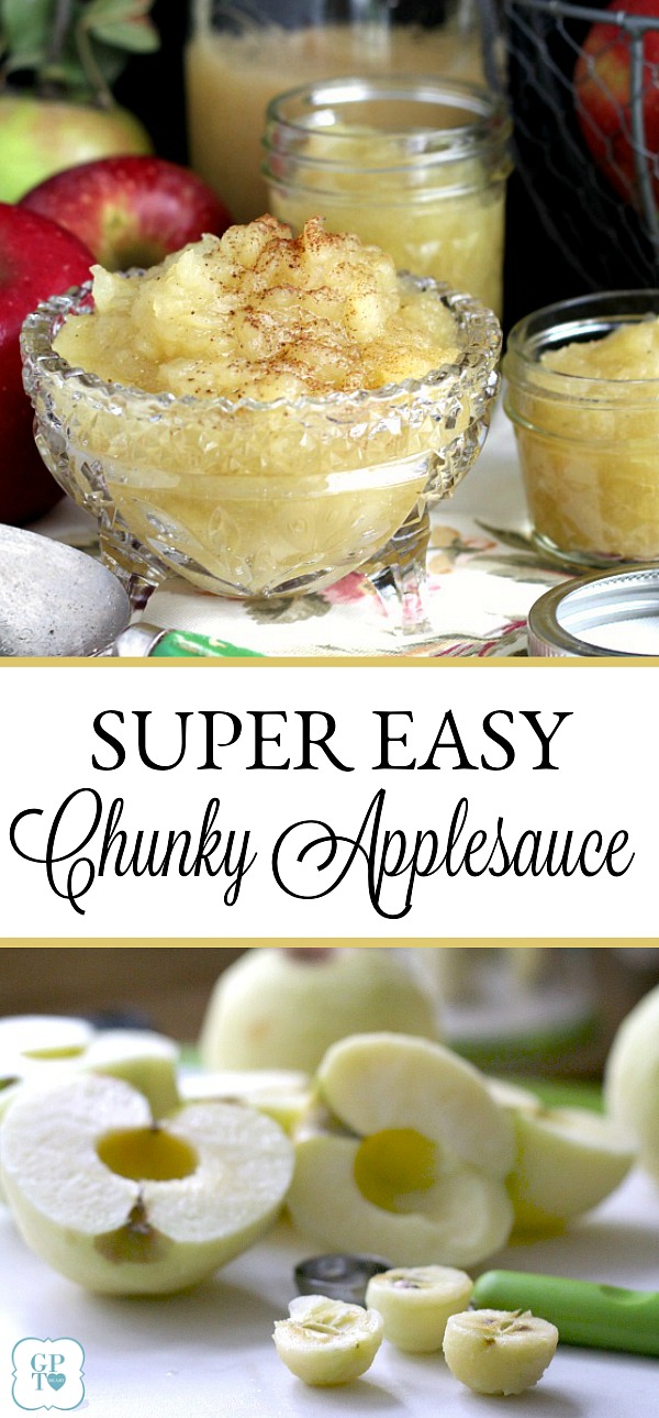 Super easy, homemade chunky applesauce lightly sweetened and with a hint of cinnamon and cloves. Lovely autumn & Thanksgiving side dish using fresh apples.