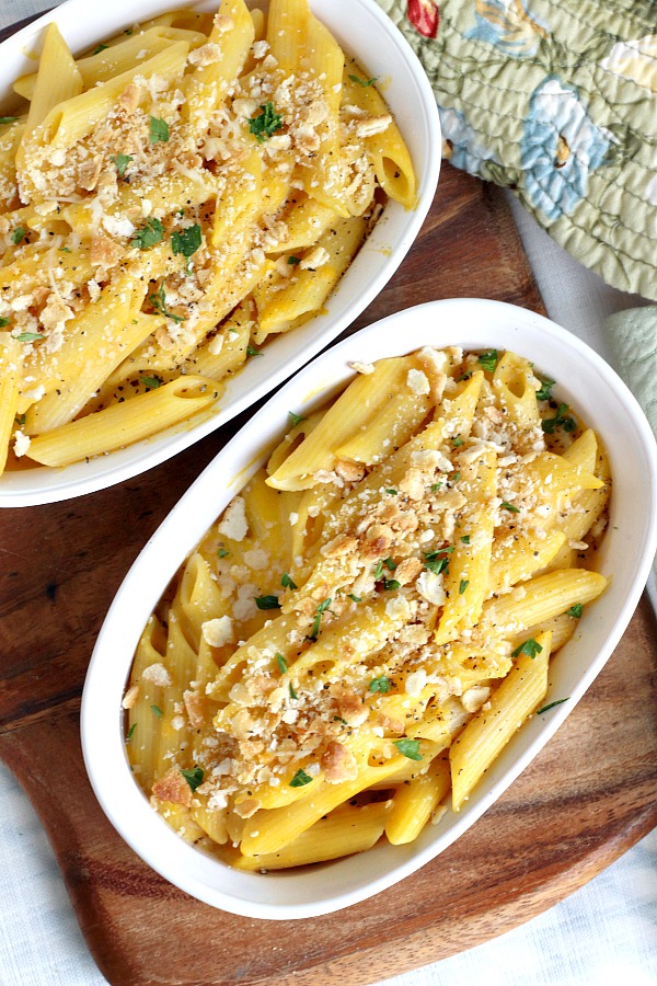 Butternut squash is a surprise ingredient in delicious Lightened Butternut Squash Mac and Cheese. Great flavor and nutrition as well as reduced calories. 