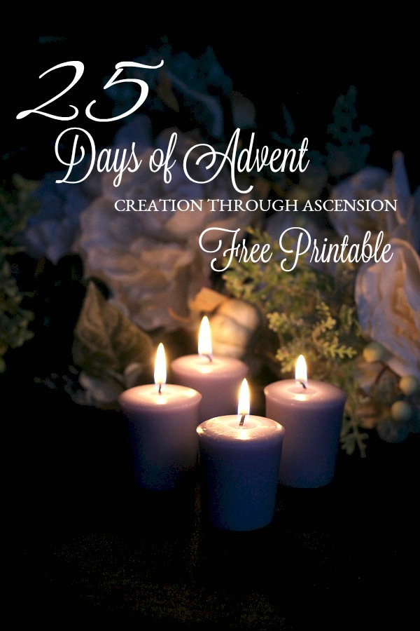 FREE Printable 25 Days of Advent, expectant waiting and preparation for the celebration of the Nativity of Jesus at Christmas looking from creation to his ascension. HIS Story, the redemptive story.
