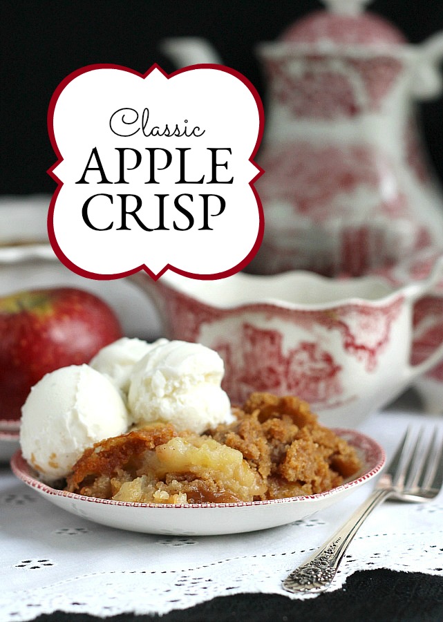 Classic apple crisp is so easy and delicious! A crumb topping of brown sugar and cinnamon over tender apples. Serve warm with a scoop of vanilla ice cream. 