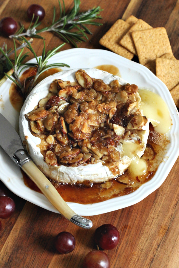 Creamy, buttery Tipsy Brie is the appetizer of choice when friends get together. Warm, melty with a topping of brown sugar, sliced almonds & bourbon.