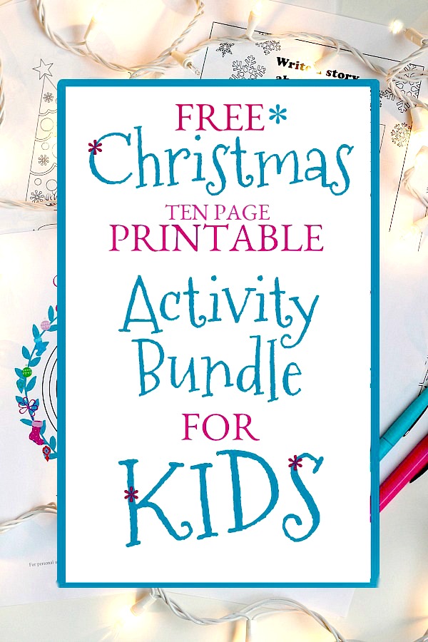 Fun and FREE Christmas Printable Activity Bundle for Kids includes 10 pages of coloring pages, maze, word search, Elf name game and writing prompts. Perfect for a quiet time from the stress and business of the holidays.