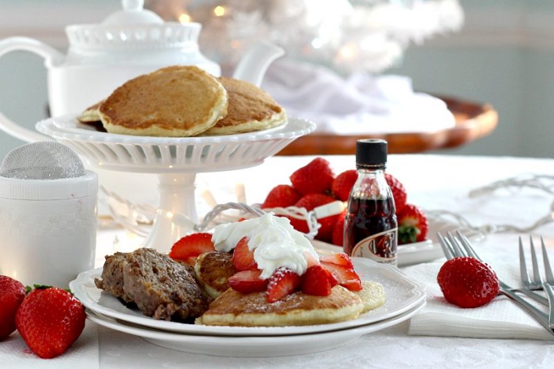 Fluffy Pancakes with Strawberries are a scrumptious treat anytime but are fancy enough for holidays and even for a Breakfast-for-Dinner meal.