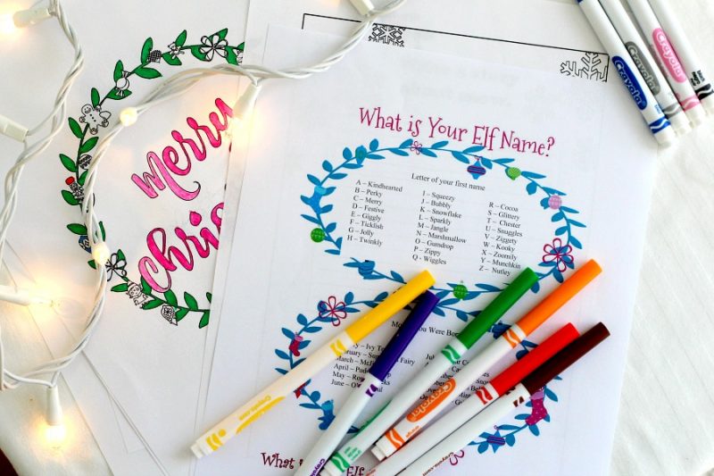 Fun and FREE Christmas Printable Activity Bundle for Kids includes 10 pages of coloring pages, maze, word search, Elf name game and writing prompts. Perfect for a quiet time from the stress and business of the holidays. 