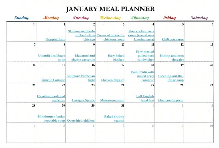 January Meal Planner - Grateful Prayer | Thankful Heart