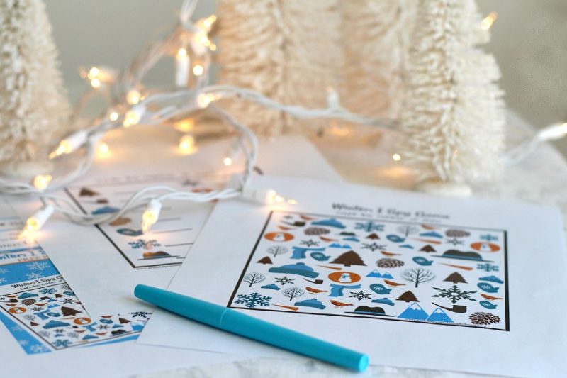 Winter I spy FREE printable is a great activity for kids stuck inside on those cold wintry days and they are feeling bored. Print it out, grab a pen and cozy up with hot chocolate. More inside activity suggestions as well.