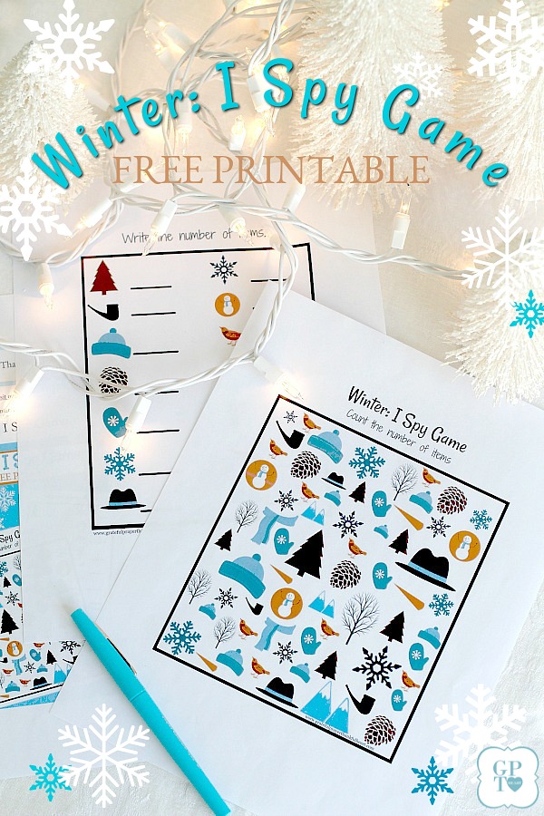 Winter I spy FREE printable is a great activity for kids stuck inside on those cold wintry days and they are feeling bored. Print it out, grab a pen and cozy up with hot chocolate. More inside activity suggestions as well.